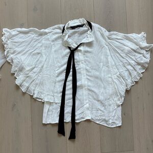 Zara Woman Short Sleeve Blouse with Front Tie and Angel Sleeves Size XS